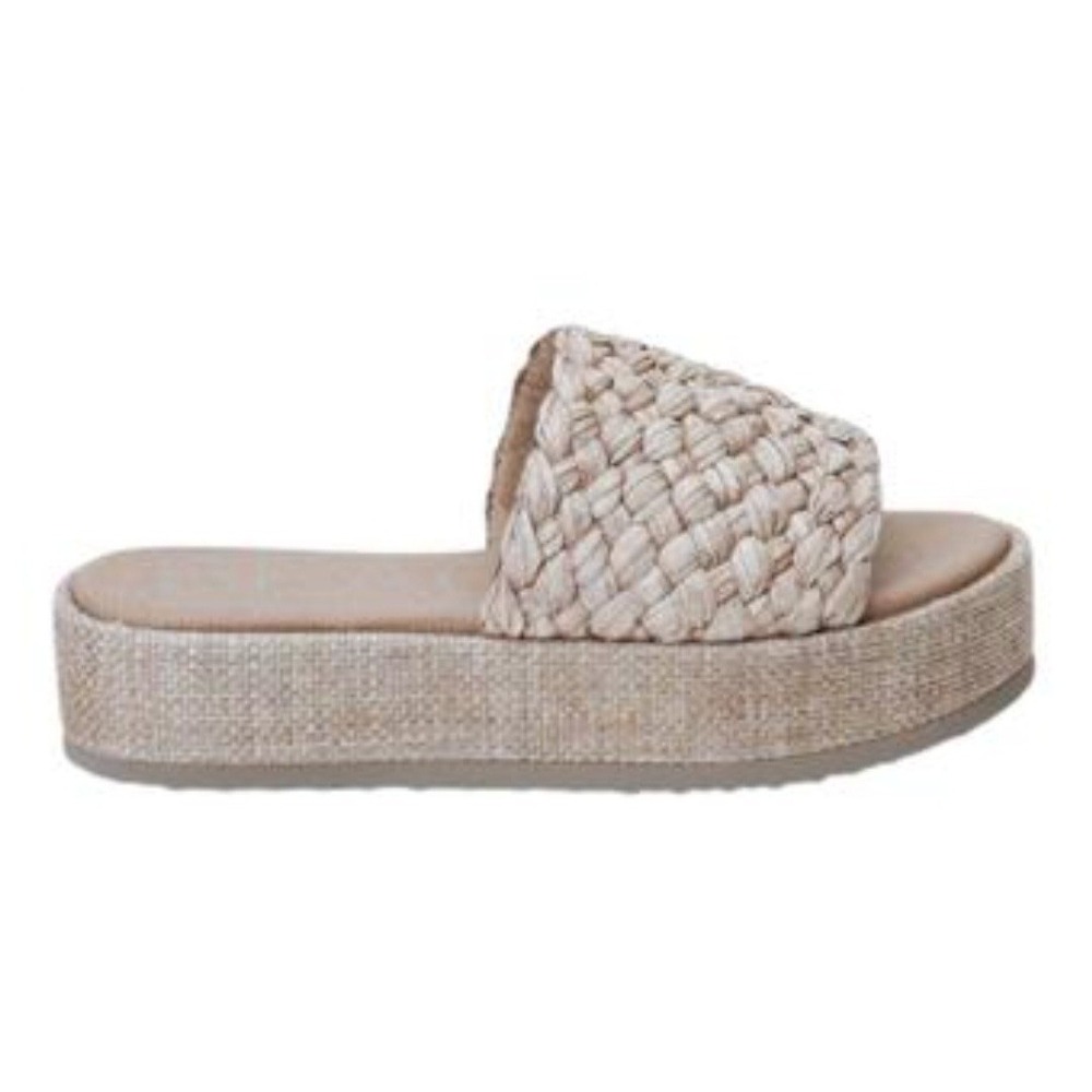 Beach by Matisse Silver Woven Raffia Platform Slide Sandals  Size 7 Summer